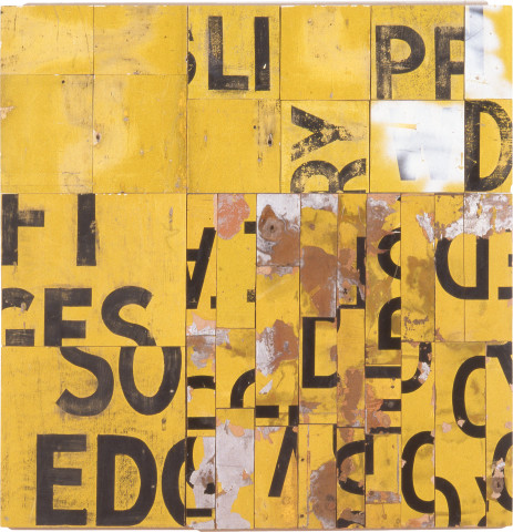 Rosalie Gascoigne Southerly Buster, 1995; retro-reflective roadsign on craftboard; 117 x 115 cm; enquire