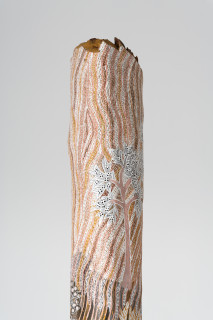 Yalmakany Marawili Meditjin, 2025; 7970-25; earth pigments on stringybark hollow pole; 240 x 20 x 20 cm; enquire
