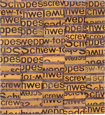Rosalie Gascoigne Wattle & Daub, 1992; sawn / split soft drink crates on plywood; 71.5 x 66 cm; enquire