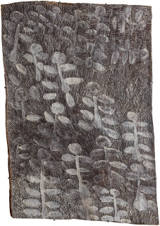 Nyapanyapa Yunupiŋu untitled, 2018; 1304-18; natural earth pigments on bark; 100 x 69 cm; enquire