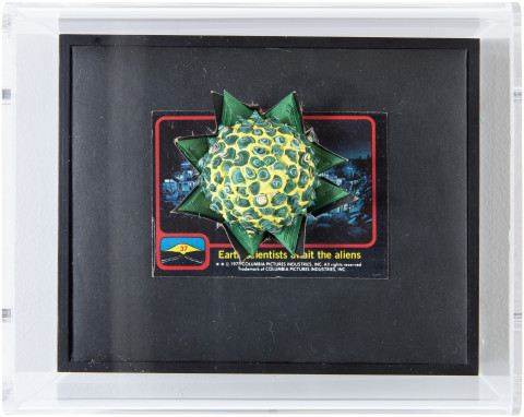 Rohan Wealleans Earth Scientists Await The Aliens, 2014; paint and polystyrene on trading cards; 13.8 x 17 x 9 cm; enquire