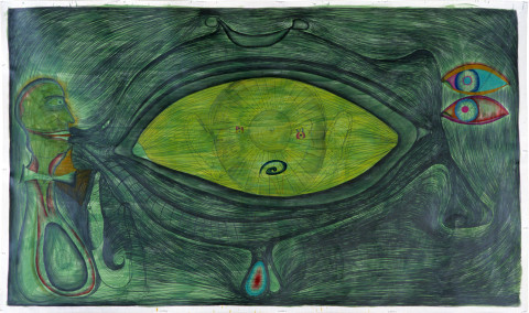 Dale Frank The Kiss, 1985; pencil on paper; 182 x 310 cm; enquire