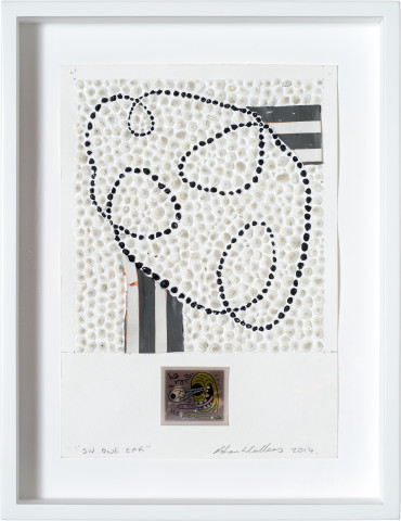 Rohan Wealleans In One Ear, 2014; paint on paper, found lenticular print; 29.5 x 21 cm; enquire