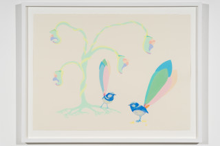 Patricia Piccinini Flamboyant Wrens, 2025; acrylic on paper; 56 x 76 cm; enquire