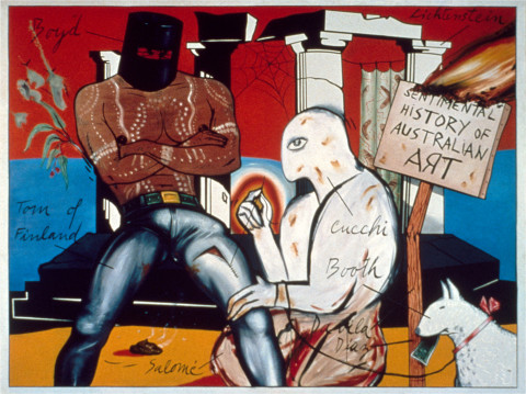 Juan Davila Sentimental History of Australia, 1982; acrylic on canvas; 200 x 263 cm; enquire