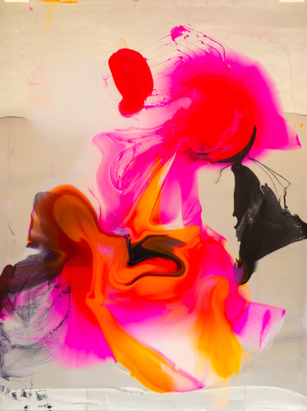 Dale Frank He was not lonely at all, daily surviving on prescribed marijana gummies, muscle supplements, and spending more hours than he should at the Community Pool Gym mens change room, 2026; colour powder pigments in Epoxyglass, Epoxyglass, on perspex; 200 x 150 cm; enquire