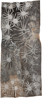 Nyapanyapa Yunupiŋu untitled, 2018; 1844-18; natural earth pigments on bark; 223 x 95 cm; enquire