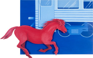 Maria Kozic Horse-Train, 1985; from the series Animal Vehicles; acrylic paint on wood; 91 x 150 cm; enquire