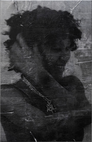 Brook Andrew Dhulu-ga-rra (Guilt), 2022; from the series Gun-metal Grey 2022; mixed media on cotton; 170 x 110 cm; Edition of 3 + 2 AP; more info; enquire