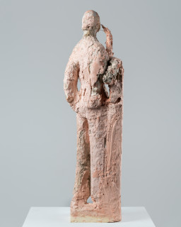 Linda Marrinon Pink and grey poet, 2026; tinted and painted plaster and hessian; 99 x 28 x 25 cm; enquire