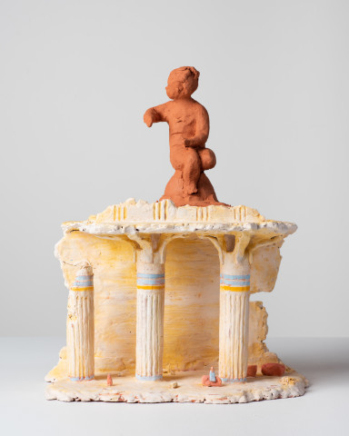 Linda Marrinon Ruined Temple, 2024; terracotta and tempera; 35 x 28 x 13 cm; enquire