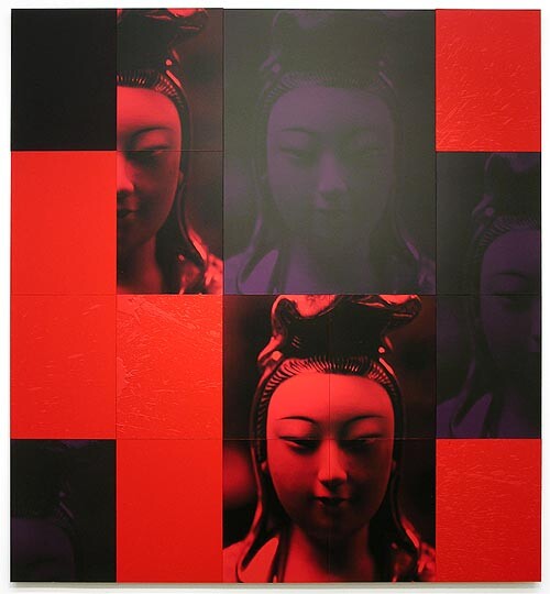 Lindy Lee Fire and Water, 2006; acrylic and wax on boards, archival inks on pure cotton photorag; 17 panels, 162cm x 150cm; enquire