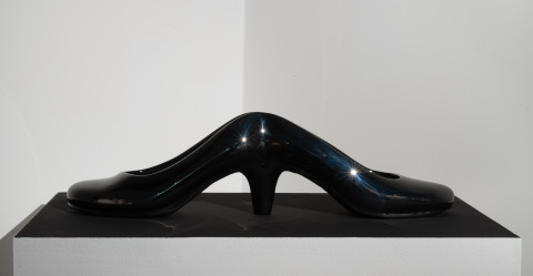 Julie Rrap Escape Artist: Suspension (shoes), 2009; black chromed bronze; 15 x 53 x 10 cm; Edition of 5 + AP 2; enquire