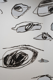 Tom Polo slow ghost (the begin again) (detail), 2025; oil stick and acrylic on Flexmirror; 182 x 298 cm; enquire