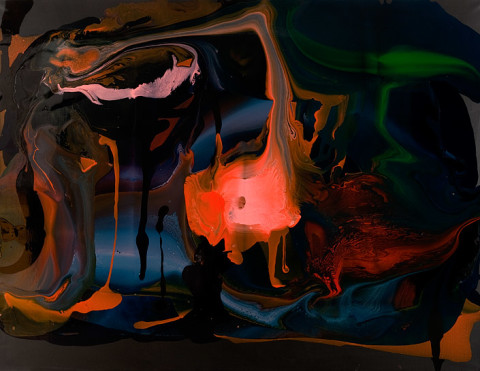 Dale Frank 6. It's the mobile, it's Gary. I better answer it he thought fumbling around. The answer button and the O had broken., 2009; varnish and acrylic on canvas; 200 x 260 cm; enquire