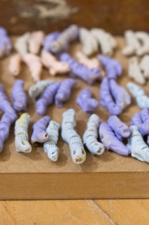 Mikala Dwyer The Divisions, Subtractions and Additions: Séance for the Spiderworms, 2026; wood, plastic, resin, bronze, ceramic, insects, silk and silicone; dimensions variable; enquire