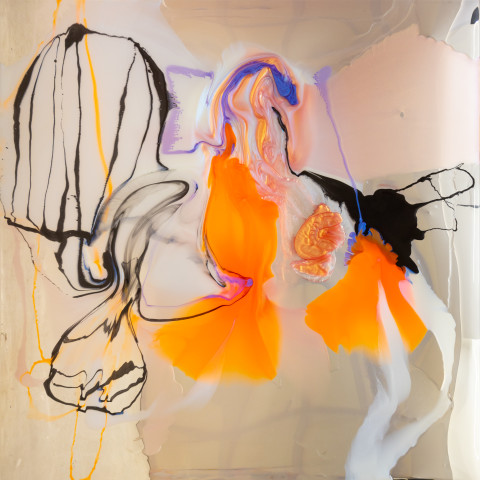 Dale Frank He always thought from the little that he knew that this was enough to make him confident that he was doing the right thing, 2025; colour powder pigments in Epoxyglass, Epoxyglass, on perspex; 200 x 200 cm; more info; enquire