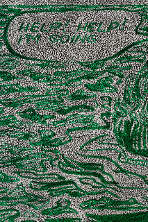 Daniel Boyd Untitled (WMSHGBHSH) (detail), 2025; oil, acrylic and archival glue on canvas; 150 x 364 cm; enquire