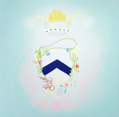 Michelle Hanlin Coat of Arms (Firewatcher), 2005; acrylic on canvas; 100 x 100 cm; enquire