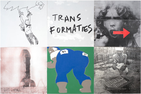 Brook Andrew Uncanny I (transformaties), 2017; Linen, ink, foil and paint; 200 x 300 cm; enquire