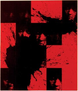 Lindy Lee Home Departure, 1998; Oil, acrylic, wax, photocopy, and ink on board; 166 x 147.5 cm; 20 panels; enquire