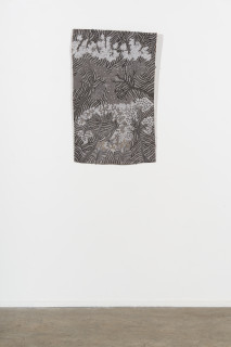 installation view; Yalmakany Marawili The forest by moonlight, 2025; 2235-25; earth pigments on stringybark; 95 x 60 cm; enquire
