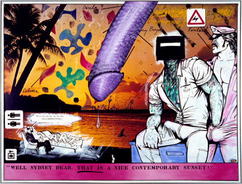 Juan Davila Is It Art?, 1982; acrylic and collage on photographic mural; 200 x 263 cm; enquire