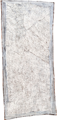 Nyapanyapa Yunupiŋu White Painting #6, 2009; 3588A; Natural earth pigments on bark; 168 x 75 cm; enquire