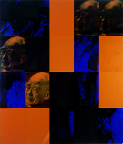 Lindy Lee The end is the Beginning, 2001; photocopy, acrylic, oil, wax and ink on board; 166 x 147 cm; enquire