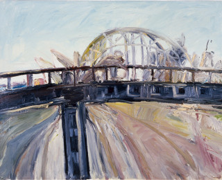 Kevin Connor Figure on Walkway (Expressway), North Sydney, 1984; oil on Belgian linen; 122 x 152 cm; enquire