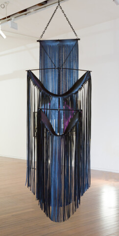 Sarah Contos Hanging for Morris, 2015; Rubber, steel, metal and plastic chain and hardwares; 280 x 80 x 7 cm; Enquire