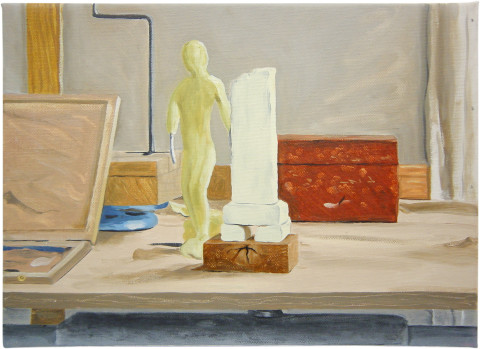 Linda Marrinon Still life with model of Stawell Stone, 2000; oil on canvas; 41 x 56 cm; enquire