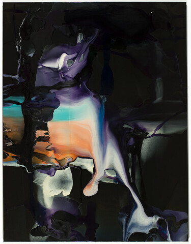 Dale Frank 5. Like a raucous Nun on abattoir assignment an alkaline conscience devoid yet full of little witticisms. His time had past, 2008; varnish on canvas; 200 x 260 cm; enquire
