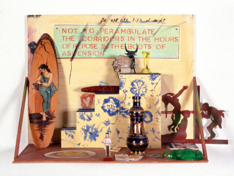 Juan Davila Beige Shelf, 1993; oil & collage on wood; 66.5 x 111 x 43 cm; enquire