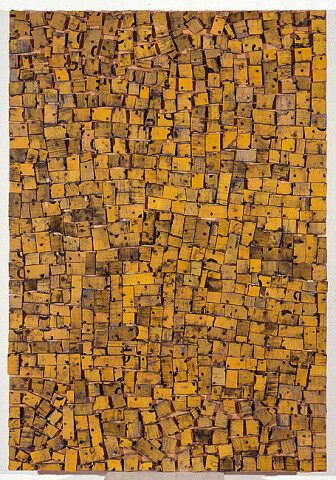 Rosalie Gascoigne Fragmentation, 1991; sawn / split soft drink crates on plywood; 121.9 x 83.6 cm; enquire
