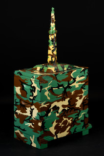 Fiona Hall The Barbarians at the Gate (detail), 2010-2026; wooden beehives, wood and metal architectural models, plastic 'action' dolls, paint; installation dimensions variable; enquire