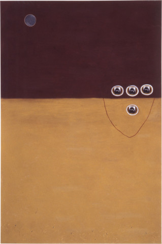 Fiona Foley Art Prawns II, 1989; acrylic, pastel, pencil, collage and ink on paper; 152 x 102 cm; enquire