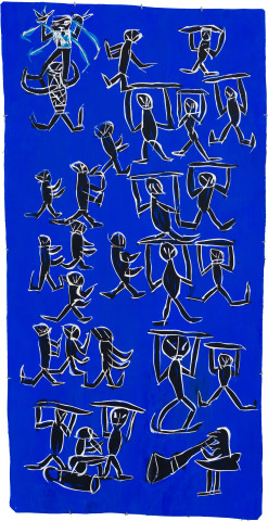 Dhambit Munuŋgurr Dhapi, 2020; 3229-20; earth pigments and acrylic on bark; 182 x 94 cm; more info; enquire