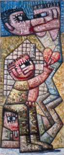 Keith Looby Suburban X'ile, 1983-84; from the series Life as prohibited mural; oil on canvas; 285 x 152 cm; enquire