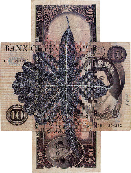 Fiona Hall Leaf Litter, 2000-02; gouache on banknotes; dimensions variable; enquire