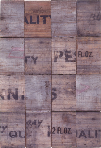 Rosalie Gascoigne Sun Silk, 1992; sawn / split soft drink crates on plywood; 44 x 30.1 cm; enquire