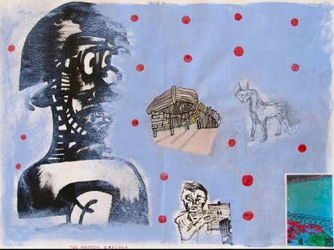 Gareth Sansom The Hoxton Creeper (Rondo Hatton), 2003; Ink, acrylic and collage on paper; 69 x 86 cm; Paper size: 56 x 75; enquire