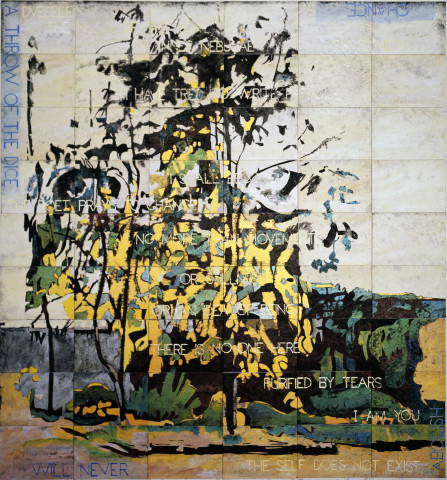 Imants Tillers Trees in the Studio Garden, 2012; acrylic, gouache on 54 canvas boards nos. 91050-91103; 226.5 x 212 cm; enquire