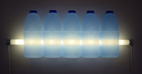Bill Culbert Clorox, 2004; fluorescent lights, electrical cords, plastic bottles; 22 x 61 x 7 cm; enquire