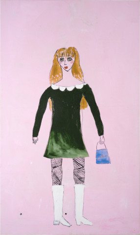 Jenny Watson 60's dolly bird, 2014; Japanese pigment tinted gesso and acrylic on 10gm cotton duck; 160 x 95 cm; enquire