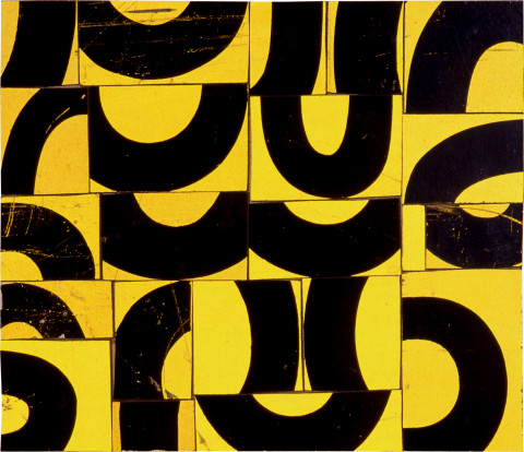 Rosalie Gascoigne not yet titled (Little One), 1999; retro reflective roadsign on wood; 30.5 x 36 cm; enquire