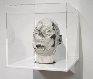 Julie Rrap Eraser Head 3, 2006; silicon rubber, silica flour and graphite mounted in Perspex box; sculpture: 21 x 15 x 25 cm; box: 30 x 30 x 40 cm; enquire