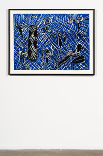 installation view; Dhambit Munuŋgurr Garma, 2025; 313-25; acrylic on paper; 78 x 106.5 cm; enquire