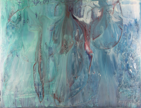 Dale Frank Completely buggered, 2018; varnish, turpentine and Epoxyglass on Perspex; 200 x 260 cm; Enquire