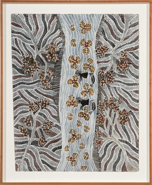 Yalmakany Marawili Women Harvesting Lillies, 2024; 9188-24; earth pigment on paper; 89.5 x 73.5 cm; enquire